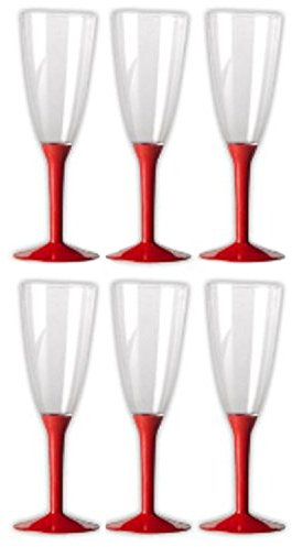 Flute in plastica trasparente da 10cl Made in Italy con gambo vari colori (Gambo Rosso)