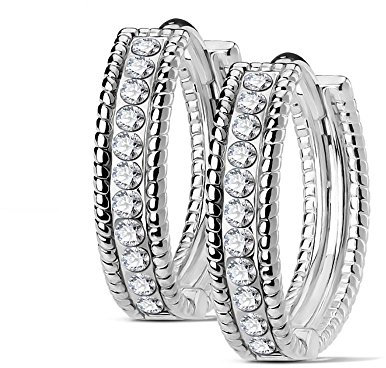 Bungsa silberne Damen-Creolen Kristalle 4mm I hochwertige Ohrringe mit klaren Kristallen für Frauen Edelstahl