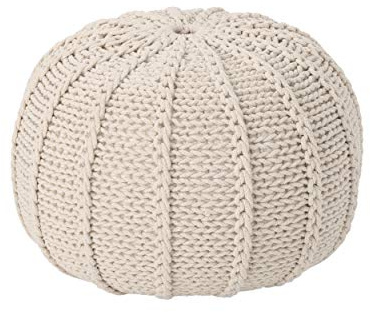 Christopher Knight Home Agatha Knitted Cotton Pouf, Beige Small