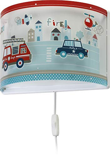 Dalber kinder Wandlampe kinderzimmer, Kinderlampe Wandleuchte Polizei Autos Police Blau, 60618, E27, Bunt