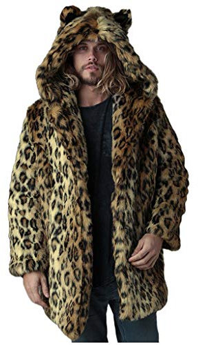 KPPONG Hiver Manteau Fausse Fourrure à Capuche Imprimé Léopard Chaud Trench Coat Élégant Mode Casual Veste Cardigan Parka Outwear