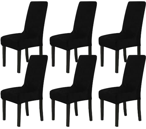Chickw1 Stuhlhussen 6er Set Samt Stuhlhussen für Schwingstühle, Esszimmerstühle Hussen Für Hochzeit, Hotel, Küche, Bankett, Partys Stretch Stuhlhussen (6er,Schwarz)