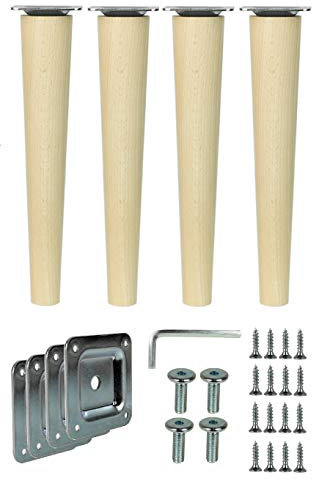 emoebelbeschlaege woplus Lot de 4 pieds de meubles en bois de hêtre, droits, longueur : 25 cm, surface propre (droit, 25 cm), woplus_de