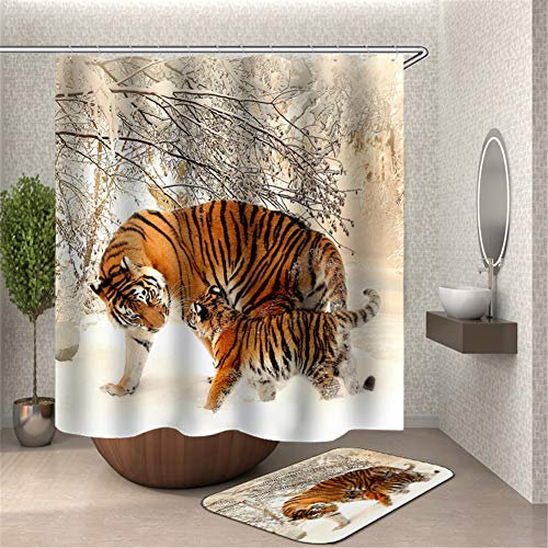 Chickw1 Rideau de Douche Imperméable Anti Moisissure, Polyester Salle de Bain Rideau de Douche avec 12 Crochets Lavable en Machine 3D Impression Décorations (Tigre,120x180cm)