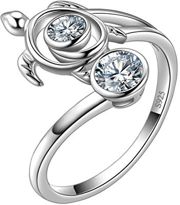 Aurora Tears Turtle verstellbare Ringe 925 Sterling Silber Tiere Open Ring White Diamond April Birthstone Schmuck mit Zirkonia für Frauen DR0084W