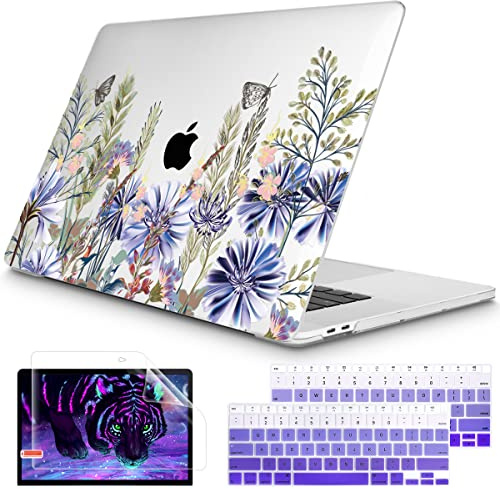 i-King Für MacBook Air 13 Zoll 2020 2019 2018 Release M1 A2337/A1932/A2179 mit Retina-Display Touch ID, Kunststoff-Hartschale und Tastaturabdeckung für das neueste MacBook Air 13 – Lila Blume