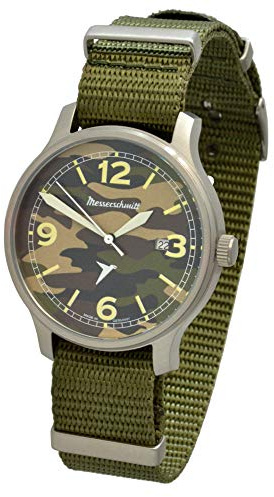 Messerschmitt Fliegeruhr ME-42A Camouflage Textilband Edelstahl Gehäuse und Dornschließe