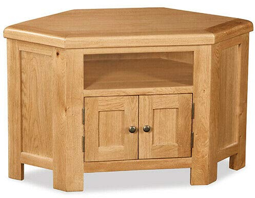Furniture Octopus Oakvale Corner TV Unit/Solid Wood Living Room 2 Drawer Media Stand/Storage
