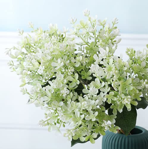 Rikyo 6 Bunches 15” Artificial Flower Winter Jasmine,Outdoor UV Resistant No Fade Artificial Flower,Fake Small Wild Flowers for Kitchen Table Centerpiece Vase,Wedding Backdrop Arch Wall (White)