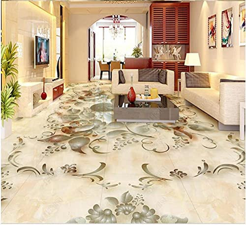 Benutzerdefinierte Foto 3d PVC-Bodenbelag selbstklebende Vinyl Tapete Europäisches Muster Relief Blumendekor Wohnzimmer für Tapete 3 d-430 * 300cm