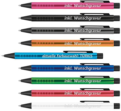 #teamludorf Kugelschreiber Türkis - 10 Stk. - personalisierbar mit Lasergravur - edles Werbegeschenk für Firmen, Events & Kunden - Metall-Kugelschreiber mit Gravur & blauer Mine