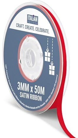 Italian Options Satinband, 3 mm breit x 50 m Rolle, Rot