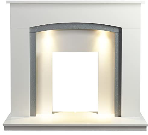 Adam Savanna Fireplace in Pure White & Grey with Downlights, 48 Inch