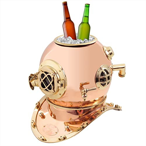 Cascos de buceo náutico, cubos de hielo, enfriadores y enfriadores de botellas de vino, utensilios de bar, ideas decorativas para el hogar, casco de buceo Mark IV de latón macizo, enfriador y soporte
