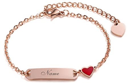 Kinder Baby Armband Mädchen Gravur:VNOX Personalisierte Armbänder Tochter|Gravierbare Kinderarmkette|Taufarmband Junge Mädel|Herzanhänger Namensarmband Babyarmband Taufgeschenke,16cm rosegold