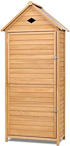 COSTWAY Caseta Jardin Exterior de Madera, Cobertizo Jardin Exterior con 5 Estantes y 2 Puertas con Cerradura, Armario para Herramientas con Techo Impermeable para Jardín Balcón Terraza, 80x45x177cm