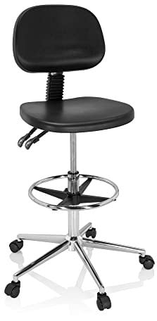 hjh OFFICE 830103 Arbeitsstuhl hoch TOP Work 24 I PU-Hartschaum Schwarz Arbeitshocker mit Lehne, Rollen & Gleiter