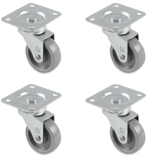 Amig - Pack de 4 Ruedas para Muebles - Con Pletina y Rodamientos - Ø 40 mm - Carga máxima de Rueda: 22 kg - Fabricadas con Goma - Color Gris - Sin Freno