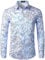 PARKLEES Men's Luxury Gold Prom Design Slim Fit Long Sleeve Button up Party Dress Shirts White Royal S