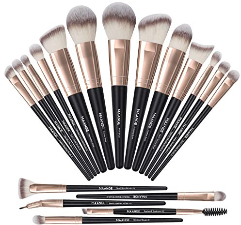 MAANGE Lot de 18 pinceaux de maquillage synthétiques de qualité supérieure - Pinceaux de maquillage pour fond de teint, poudre, blush, fard à paupières