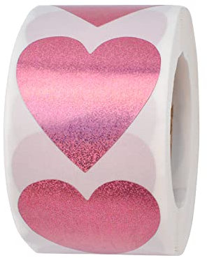 URROMA 500 adesivi scintillanti a forma di cuore rosa, adesivi laser glitterati per piccole imprese, confezioni per San Valentino, Natale, buste per matrimoni