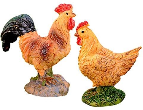 zalati Lot de 2 figurines de poulet en résine, coq et poule, figurines d'animaux de collection pour décoration d'intérieur, sculptures de jardin et statues à bijoux