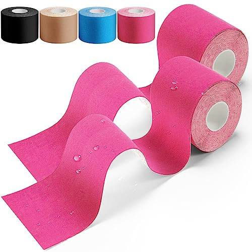HONYAO® Kinesiotapes 2 Rollen, Kinesiologie Tape (5m×5cm), Physio Tape für Schulter, Rücken, Knie, Ellenbogen und Nacken, Tape Sport, Hautfreundlich, Elastisch & Wasserfest - Rosa