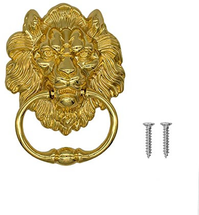 2 STÜCKE Türklopfer, Löwenkopfklopfer, Haustürklopfer mit 2 Schrauben, Zinklegierung, Löwenkopfringe, Löwen-Möbelklopfergriff für Schrank, Schublade, Tür, Barhocker, golden