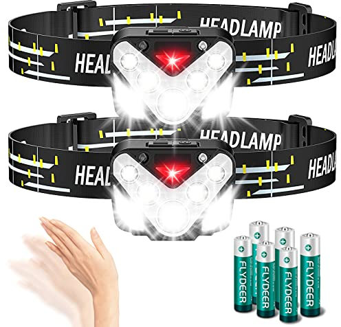 DAWINSIE Stirnlampe LED [2 Stück], Kopflampe Batteriebetrieben Superhell mit 5 Modi, AAA-Batterie Enthalten, 230° Sensor IPX5 Wasserdichte Stirnlampe fürs Laufen, Campen, Joggen, Angeln, für Kinder