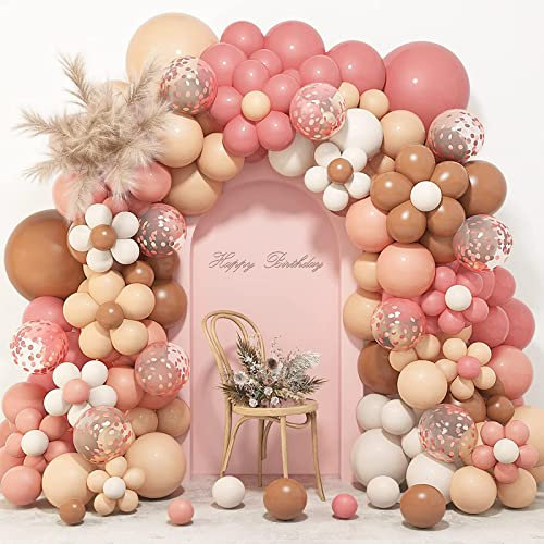 Luftballons Girlande Pastel, Blush Ballon Girlande Daisy mit Retro Rosa Apricot Latexballons, Boho Daisy Blume Luftballon für Mädchen Damen Babyparty Hochzeit Geburtstag Groovy Party Dekoration
