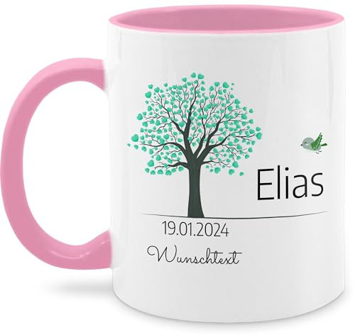 Tasse Tassen 325ml - Lebensbaum Geburt I Taufe Geschenk Kommunion I Datum - 325 ml - Rosa - kommunionstasse personalisierte konfirmationsgeschenke konfirmation konfirmations glühweintassen
