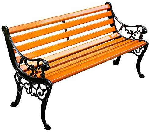 Gartenbank für den Außenbereich, Gartenbank, Outdoor-Terrassenbank mit Armlehnen und Rückenlehne, Parkbank mit Metallrahmen und korrosionsbeständigen Massivholzsitzen, für 2-3 ()