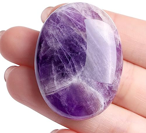 XIANNVXI Amethyst Ovale Steine Heilung Kristalle Edelsteine Reiki Natürliche polierte Palme Tasche Kristall Stein