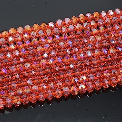 Faceted Rondelle Glass Beads for Jewellery Making - Orange Lustre/AB (8X6MM - (100PCS))