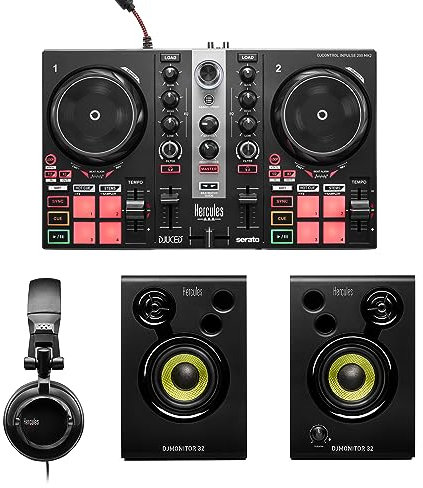 Hercules DJ Learning Kit MK II con controller DJ Inpulse 200 MK II, cuffie HD45 e altoparlanti DJ Monitor 32