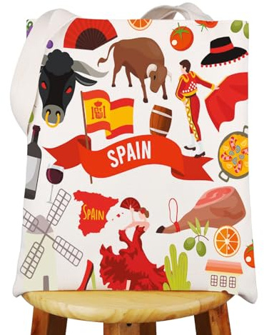 WZMPA Spanien Reisetasche Urlaub Merchandise Espana Themed Wiederverwendbare Umhängetasche Spanisch Souvenir Geschenk, Spanien Tg, Large