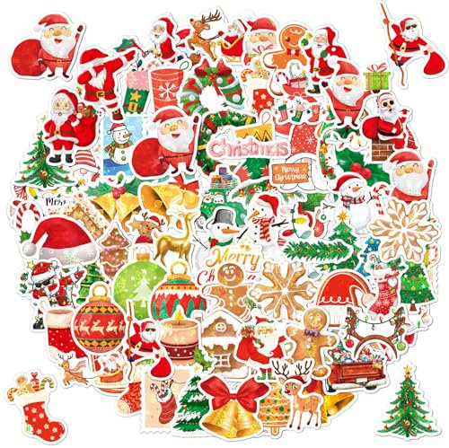 100 stück Weihnachtsaufkleber,Selbstklebend Weihnachts Sticker,Glitzer Geschenkaufkleber Etiketten Sticker,für Dekoration DIY Scrapbooking Weihnachts Geschenk Verpackung