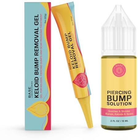 BASE LABORATORIES Keloid-Piercing-Set | Piercing-Bump-Lösung (15 ml) + Keloid-Beulen-Gel (60 ml) | Keloid-Narben-Set für alle Piercing-Narben, Keloide und Beulen