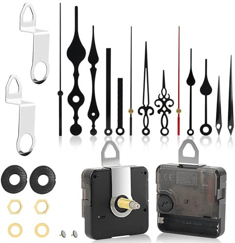 2 Pièces Mécanisme Mouvement d'Horloge, Mouvement d'Horloge Silencieuse, Mécanisme Horloge à Pile, avec 5 Paires Horloge Aiguilles, pour Remplacement et Rechange Bricolage d’Horloge (18 mm,24mm)