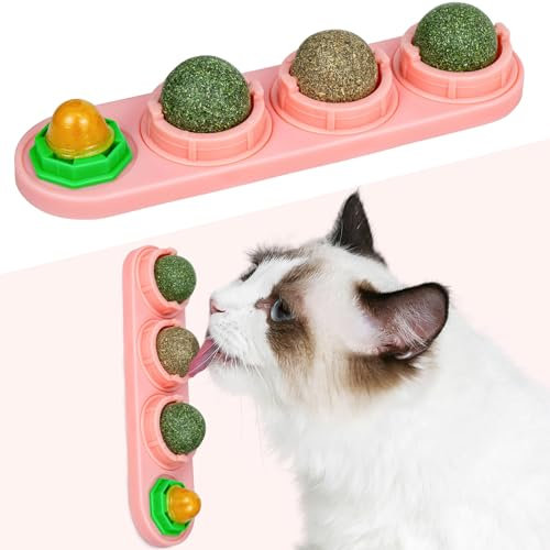 TOHDNC Bola de Hierba gatera para Pared de Gatos, 4 Piezas de Juguete de Hierba gatera, Juguete Comestible para Gatitos, Bola de energía Extra para Gatos lamiendo, Gatitos saludables para Limpiar los