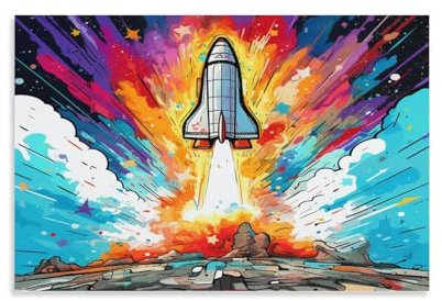 KeAan Cartoon Rocket Poster Wallscroll Wandbanner Für Dekorative Rollbild Wandbild Stoff Poster Leinwand Wandkunst Wand-Deko Leinwandbilder Ölgemälde 20x30inch(50x75cm)