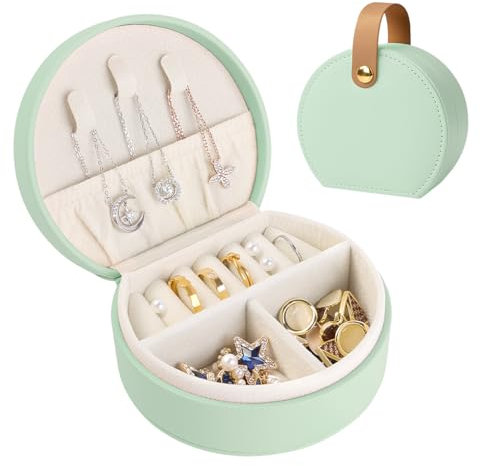 BELICOO Schmuckkästchen Reise, Schmuckkasten Klein Reise für Damen Mädchen, PU-Leder Schmuckkasten klein Reiseschmuckaufbewahrung für Ringe, Armbänder, Ohrringe (Grün)