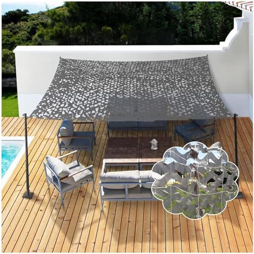 Filet Camouflage Gris 4x4m(13x13ft),Protection Solaire, Brise-Vue, pour Jardin, Loisirs, Camping, fête, Bar, décoration de Chasse