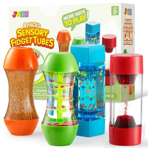 JOYIN 4 Tubes Agités, Jouets Sensoriels De Décompression Intellectuelle, Gouttes Colorées Et Forme Confortable, Ressources d'apprentissage Émotionnel pour Enfants pour Se Concentrer Et Se Calmer, 3+