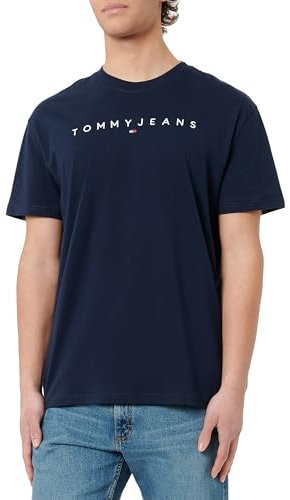 Tommy Jeans Mens TJM Reg Linear Logo Tee Ext Dm0dm20744 S/S T-Shirt, Blue (Dark Night Navy), L UK