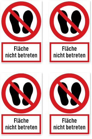 Aufkleber: 150x100 mm, 4 Stück - Fläche nicht betreten - Verbotszeichen mit Text (deutsch) (rot/weiß) - hochkant - P024 - DIN EN ISO 7010 / ASR A1.3