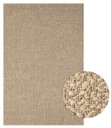 Mia´s Teppiche Soil - wetterfester In- und Outdoor Teppich im Natürlichem Jute-Look, wetterfest, geeignet für Terrasse und Garten, 80 cm Rund