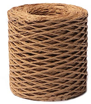 YIZITU Hilo de paja de rafia, algodón, manualidades, sombrero de verano, bolso de mano, cojín de flores, 150 metros, Brown