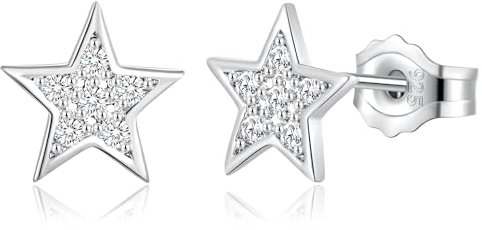 Deyanse Ohrstecker Silber 925 Damen, Klein Silber Stern Ohrstecker Ohrringe mit Weiß Zirkonia, Hypoallergen 8mm Schlafen Ohrknorpel Piercing Ohrstecker, Silber Ohrschmuck mit Schmetterlingsverschluss