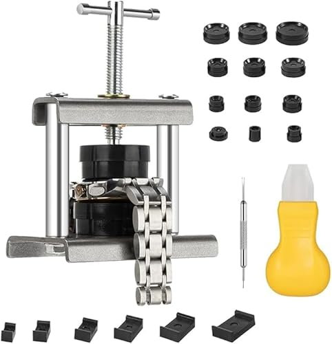 LOMUG Uhr Presse Set, Uhrenpresse Gehäuseschließer Uhr Reparatur Werkzeug mit 18 Druckplatten Uhrendeckelpresse, Armbanduhr Batteriewechsel Werkzeug, Feinmechaniker Uhrenwerkzeug für Uhrenpresse